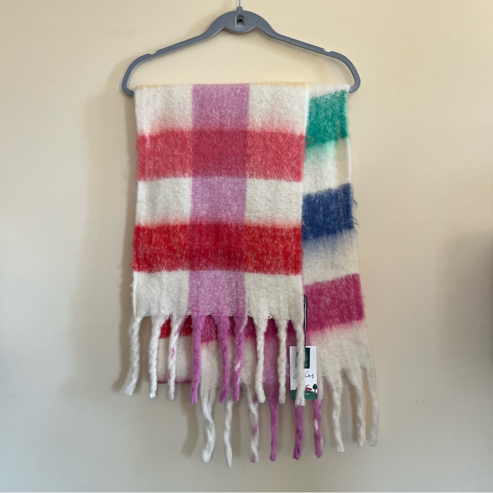 Joules Multicolor Plaid Scarf with Fringe